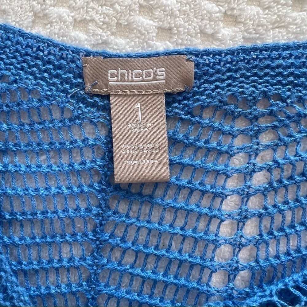 ! Chicos blue crocheted short sleeve sweater., - Picture 4 of 10